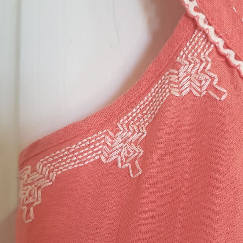 Anthropologie Floreat Embroidered Linen Blend Tank Top Coral Orange Scoop Neck S - Picture 7 of 16
